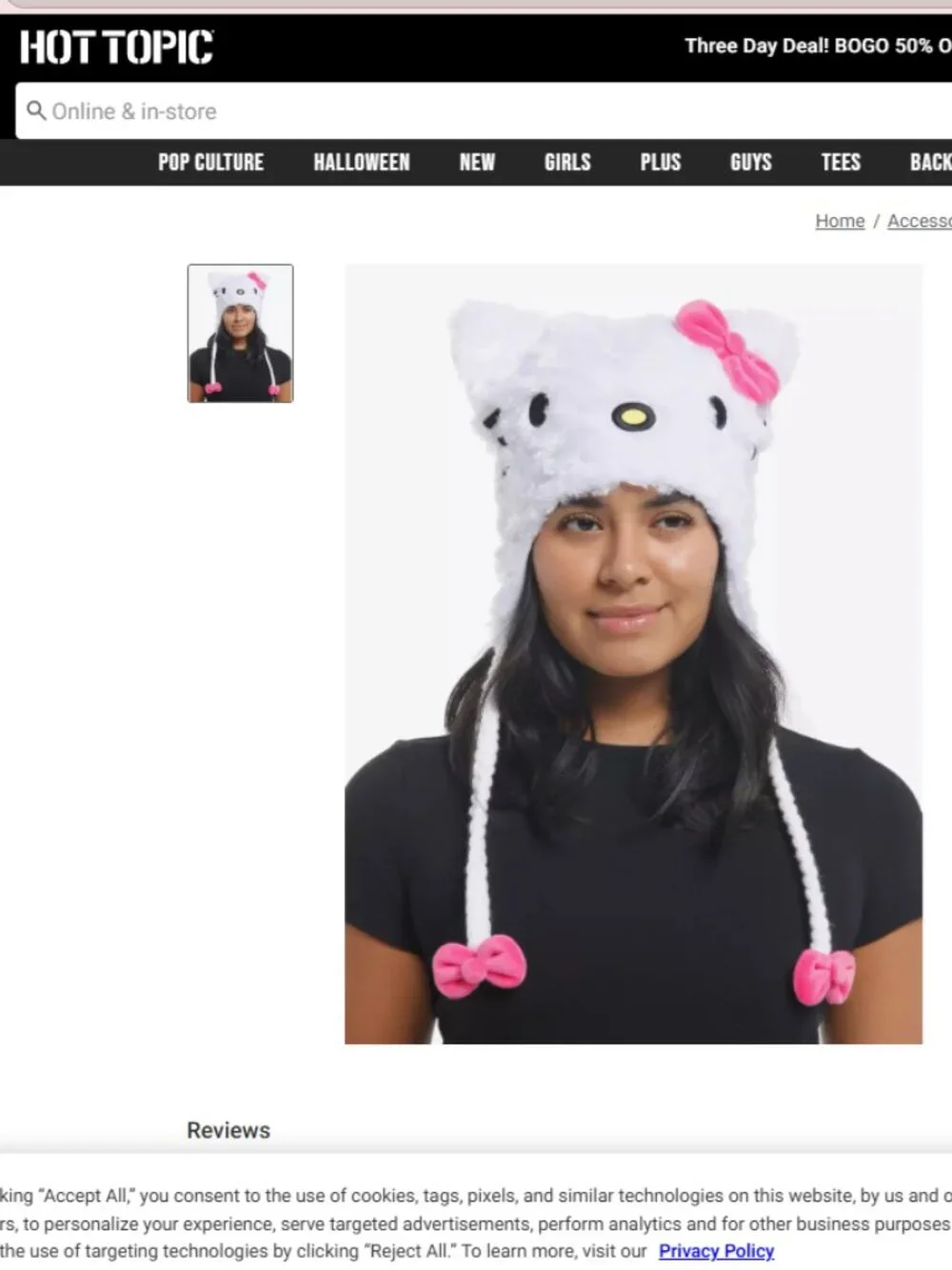 Hello Kitty Plush Tassel Beanie - OS